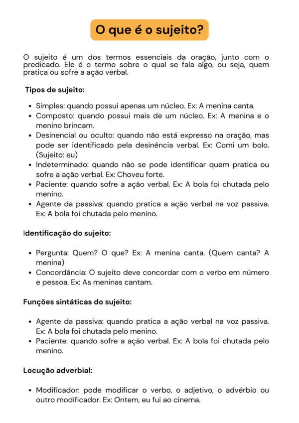 Apostila de Língua Portuguesa - sujeito e predicado - Imagem 2