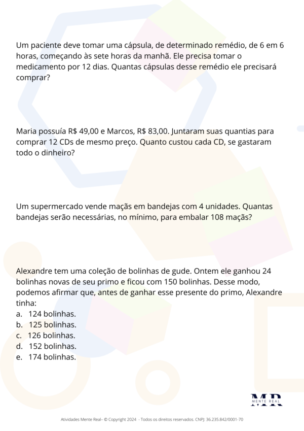 Atividades de Revisão Matemática Básica - Imagem 2
