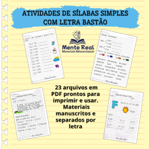 Kit de Atividades de Sílabas Simples com letra BASTÃO.