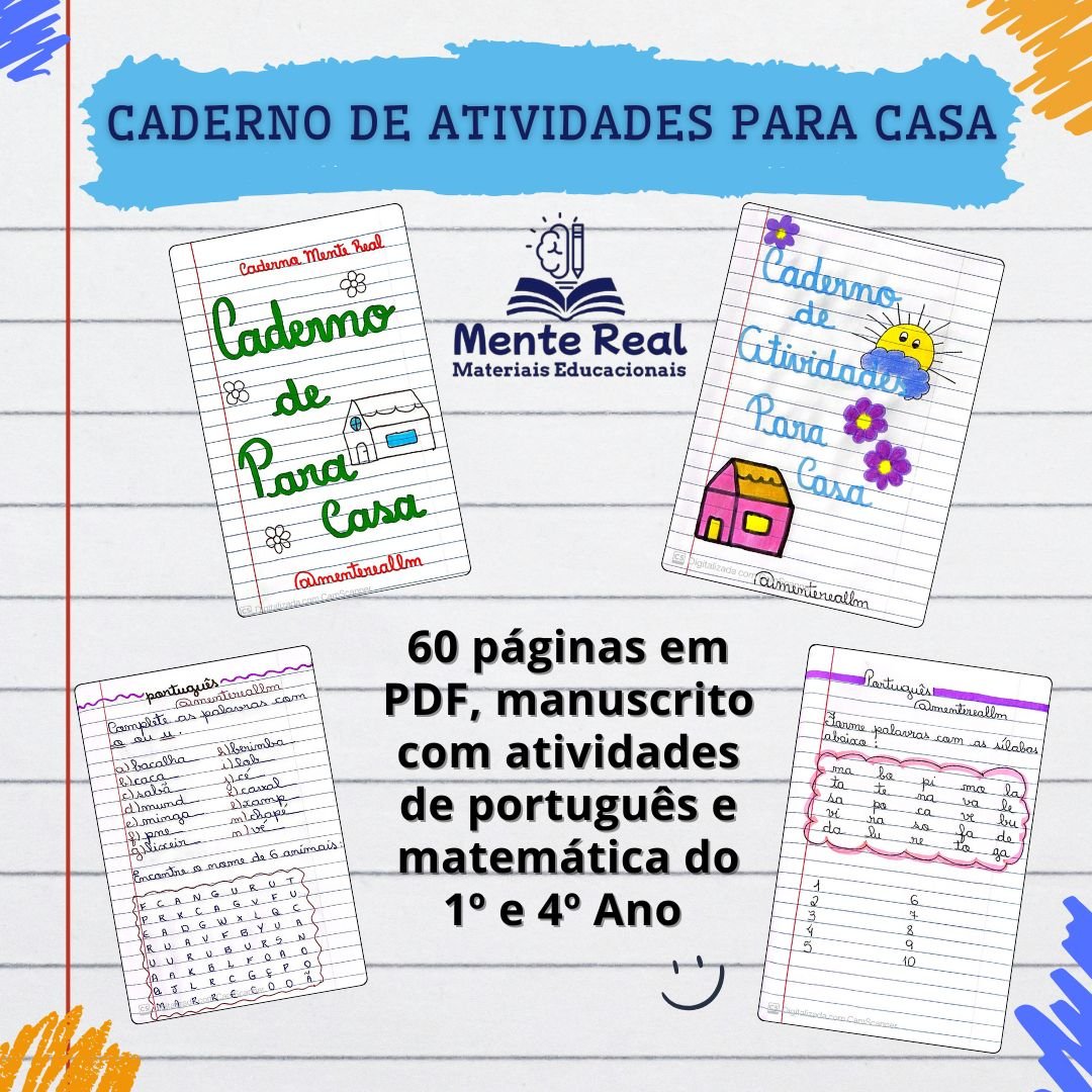 Caderno de atividades para casa do 1º e 4º Ano